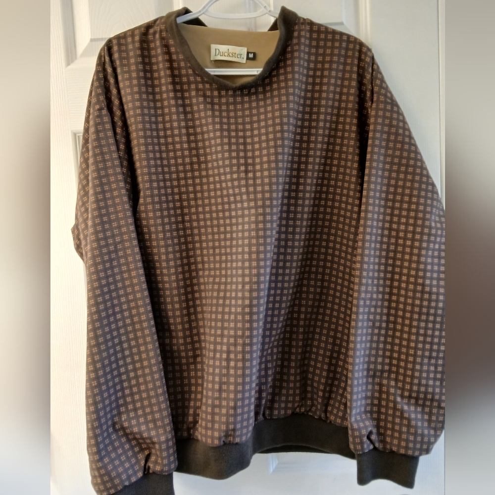 Vintage Duckster Pullover Windbreaker – Brown Check – Made in USA – Size M